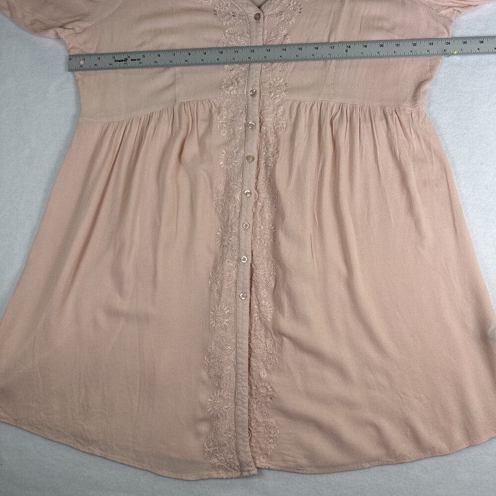 TORRID Dress Ballet Pink Embroidered Cottagecore Boho Roll Tab Button Up Plus 3X - Picture 5 of 12